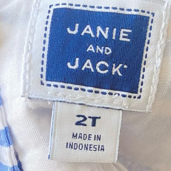 Janie and jack Kids dress size 2t light blue strips with and bow - Picture 2 of 5